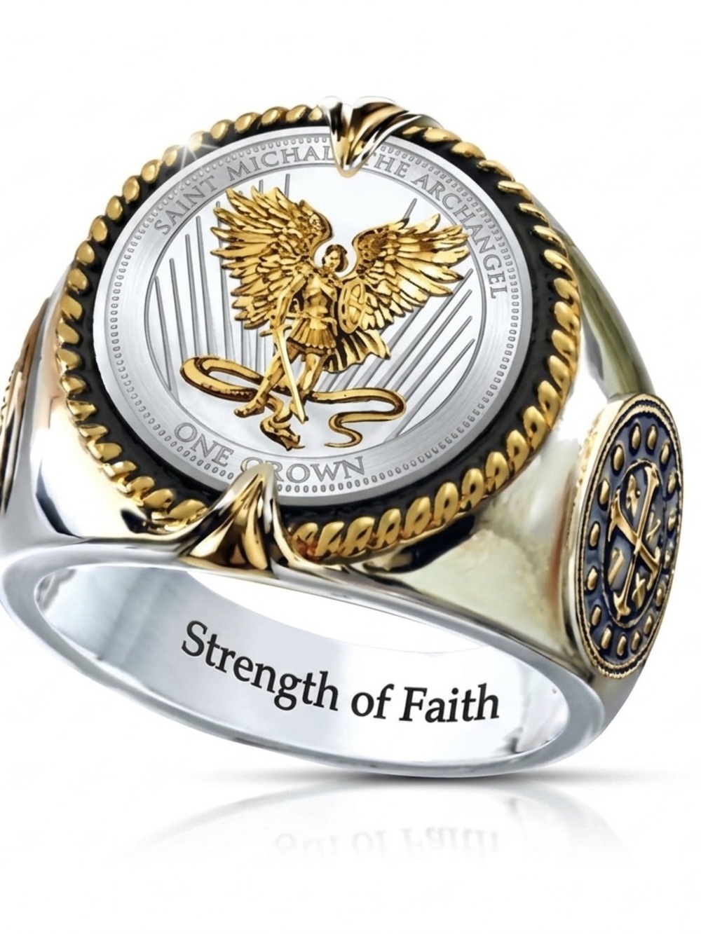 Saint Michael Two-Tone Gold & Silver Signet Ring - Strength of Faith